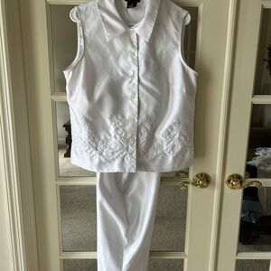 White Sleeveless Top and Pants Set